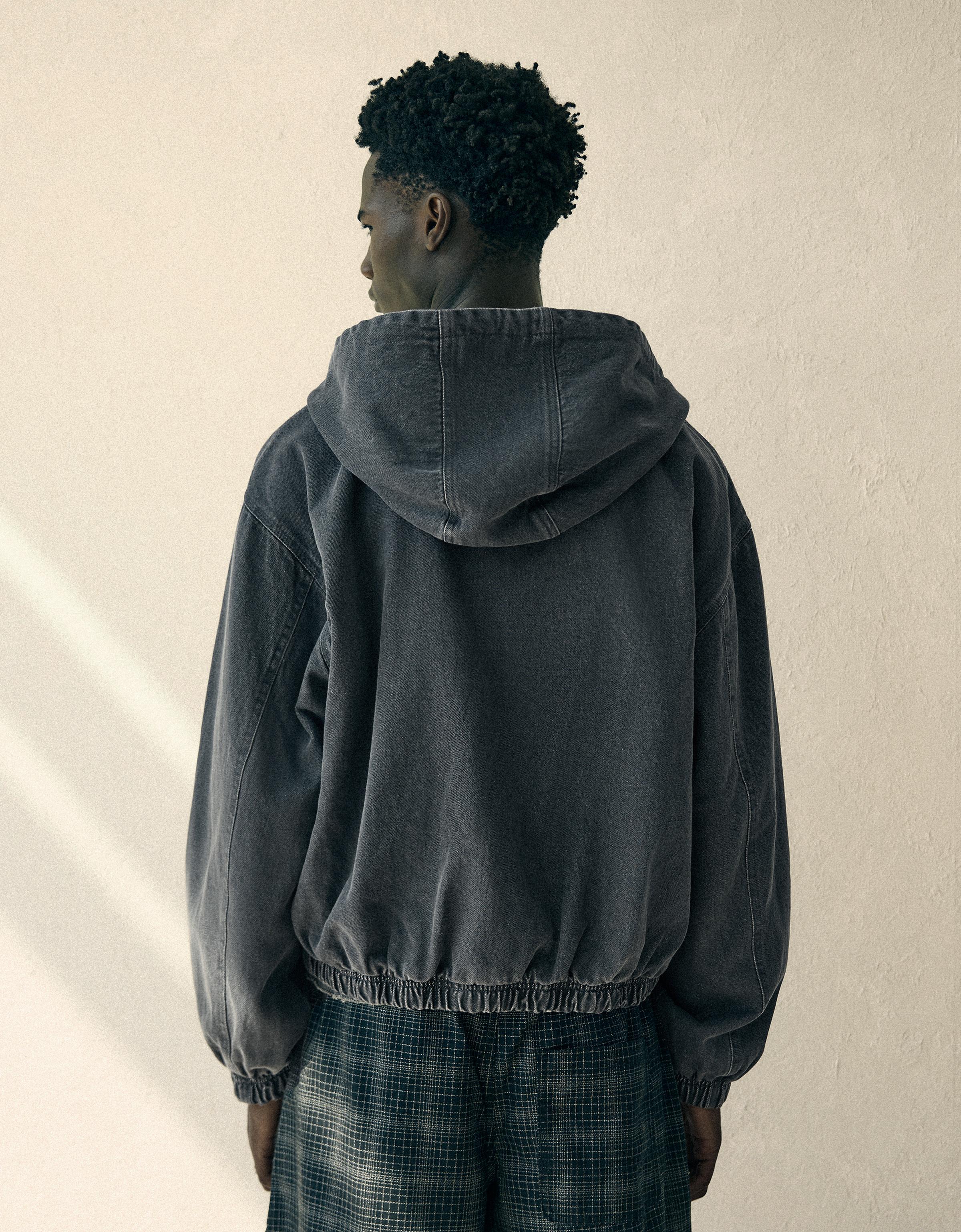 Reversible hooded zip-up jacket — Dark grey