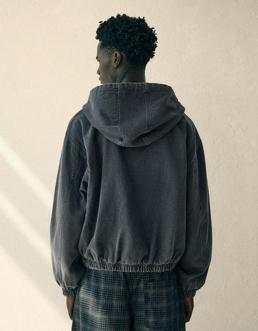 Reversible hooded zip-up jacket-Dark grey