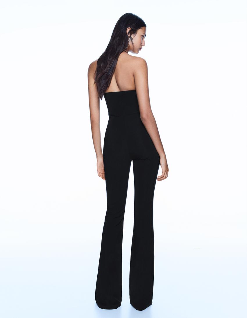 Macacão comprido boca de sino alças-Preto