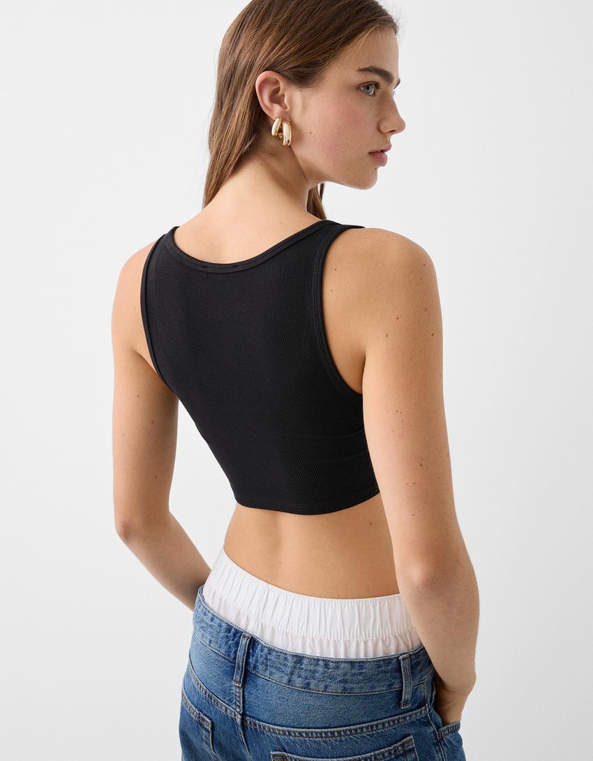 Strappy crop top-Black-5