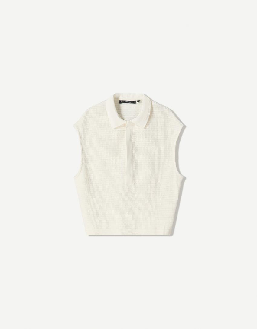 Weste mit Polo-Kragen-Grbrochenes Weiss-4