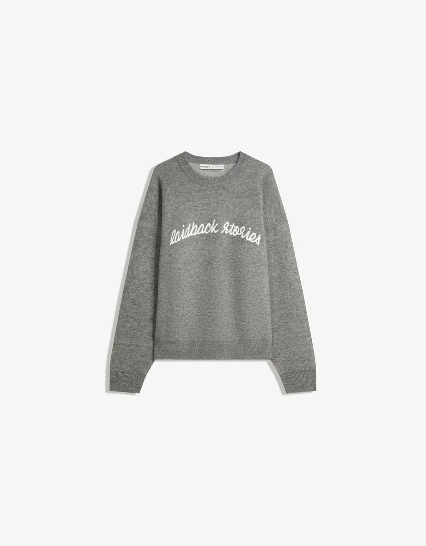 Embroidered jacquard sweater-Grey