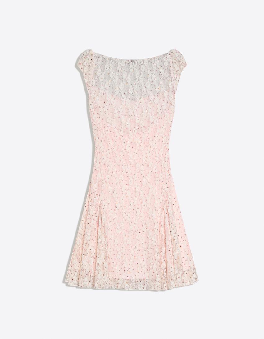 Vestido mini blonda print-Rosa