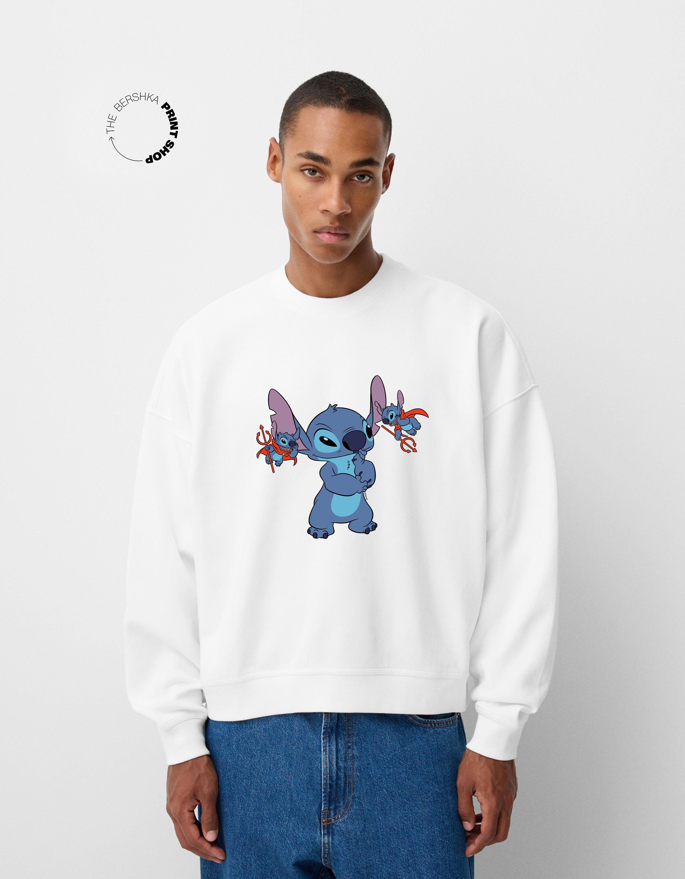 Bershka Plüschpullover Lilo & Stitch Herren S Weiss