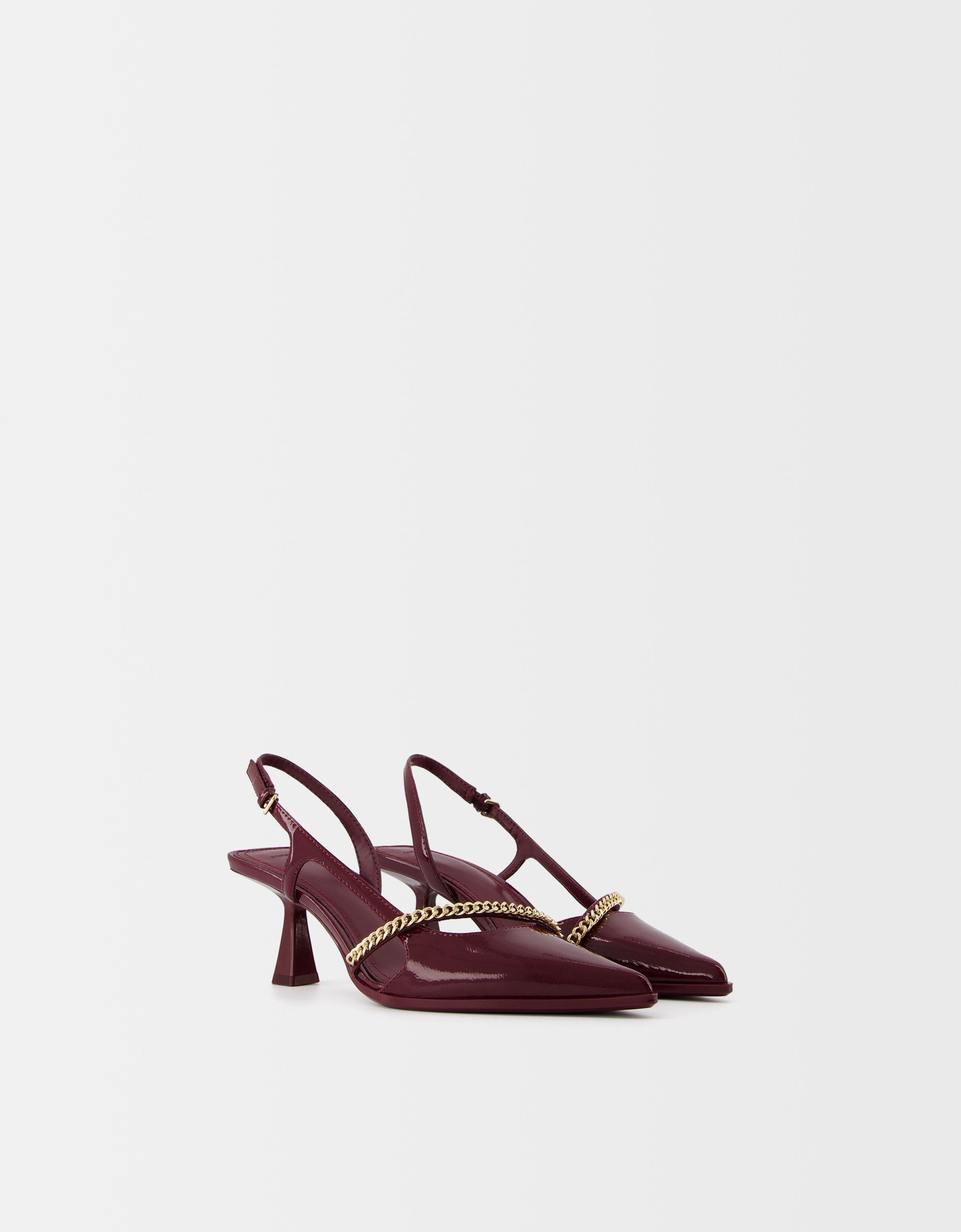 Bershka Absatzschuhe Mit Kitten-Heels Und Kette Damen 38 Granatrot