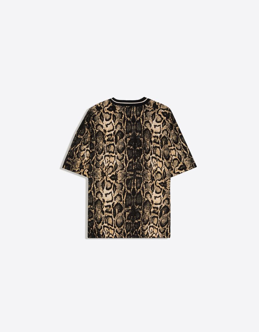 T-shirt manches courtes sport imprimé-Marron