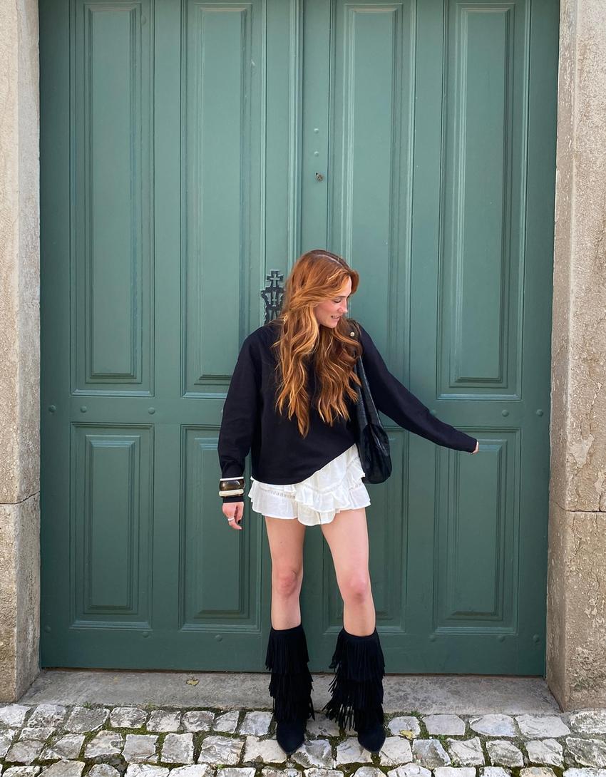 Boho skort s textúrou-Surová