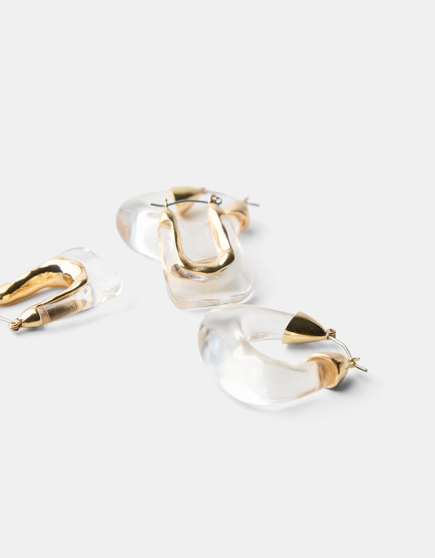 طقم من 2 أقراط غير متماثلة-ذهبي-2