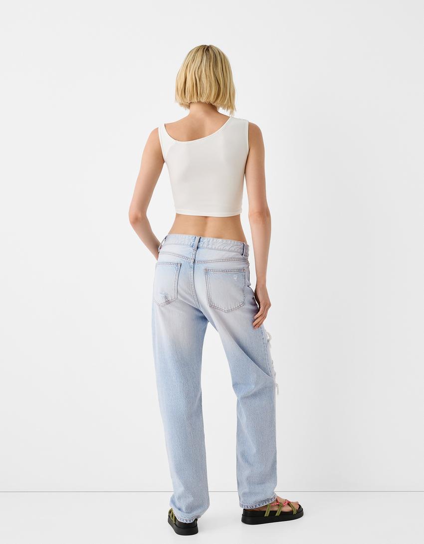 Cropped straight jeans-Light blue-2