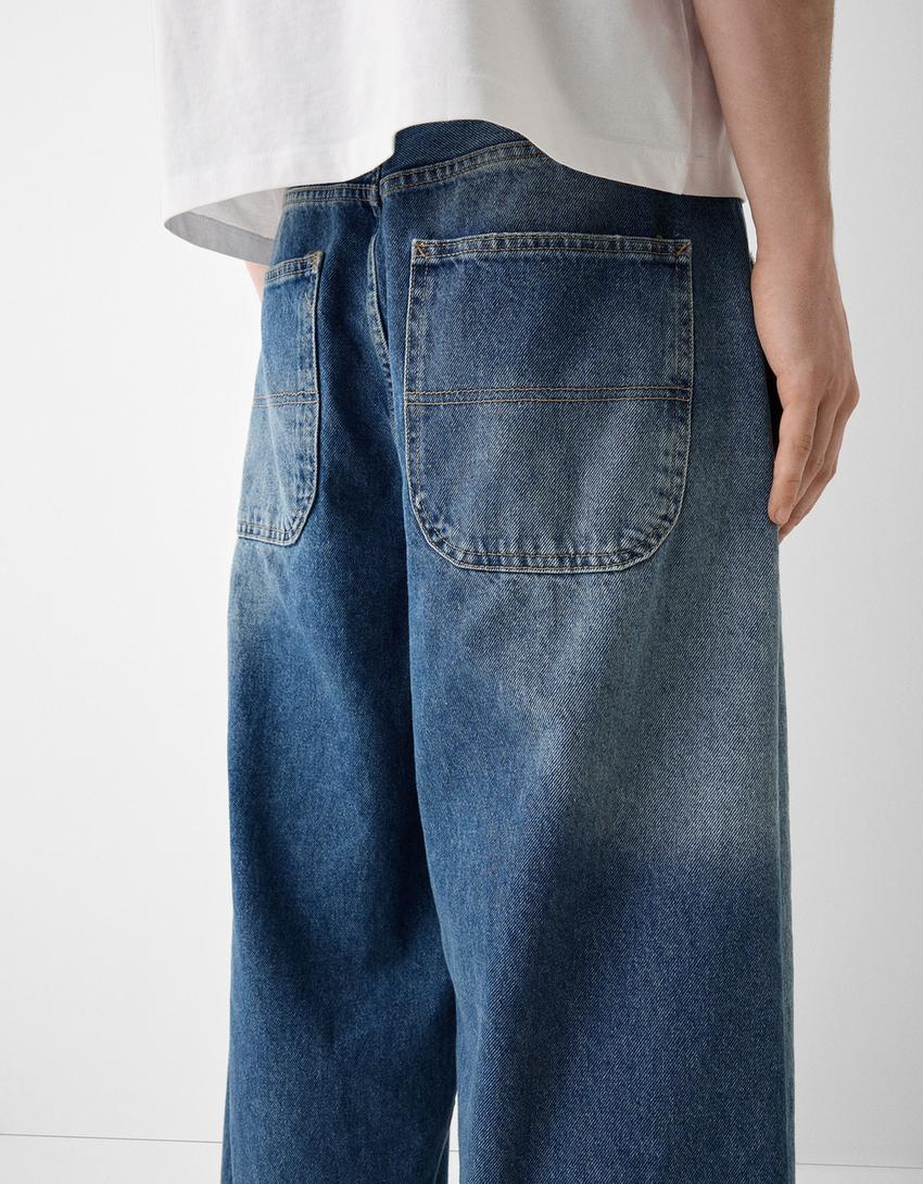 Jeans skater fit efeito lavado-Azul-3