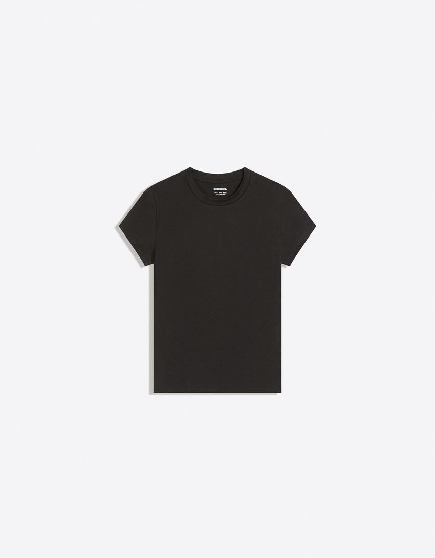 Basic T-Shirt mit kurzen Ärmeln-Schwarz