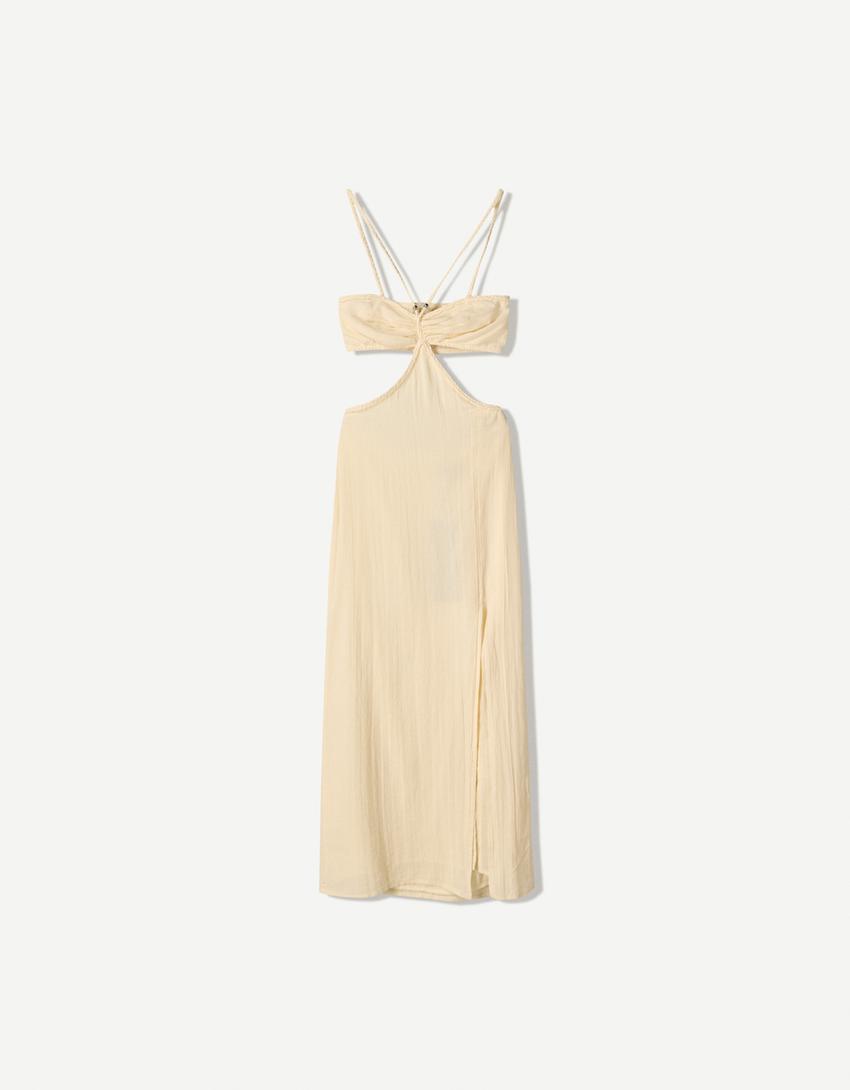 Vestido midi rústico cut-out-Crudo
