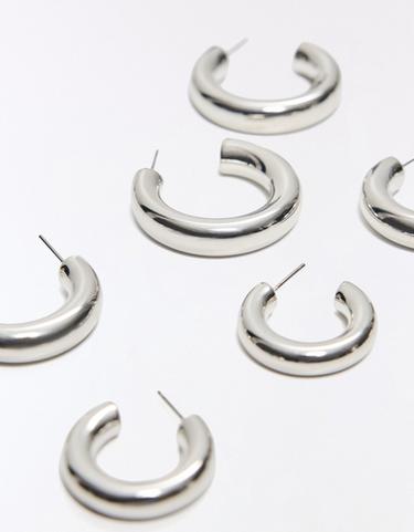 Pack of 3 mixed-size hoop earrings — Silver 2