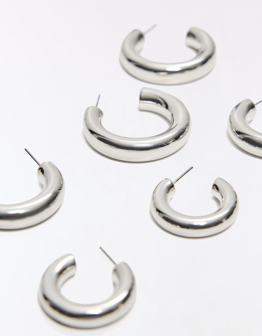 Pack of 3 mixed-size hoop earrings-Silver