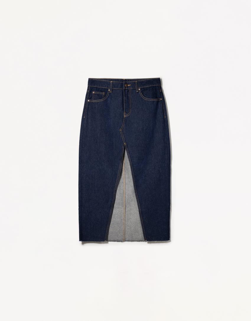Fustă denim lungă-Bleumarin-4