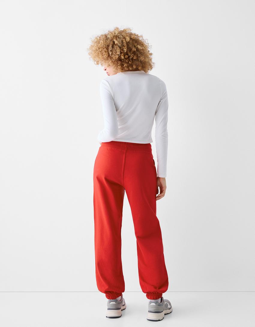 Pamuklu jogger pantolon-Kırmızı-2
