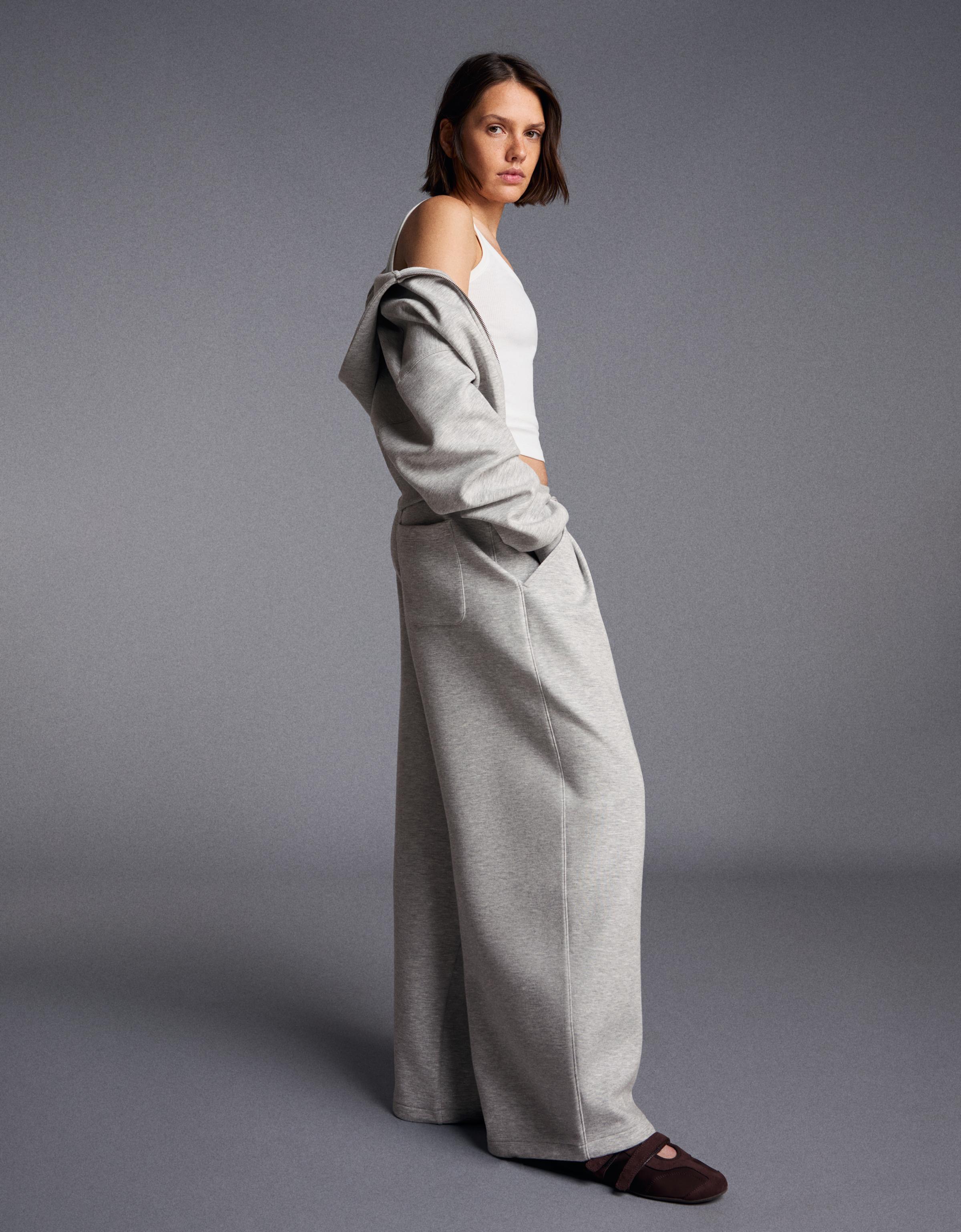 Zip-up hooded sweatshirt with sash — Grey