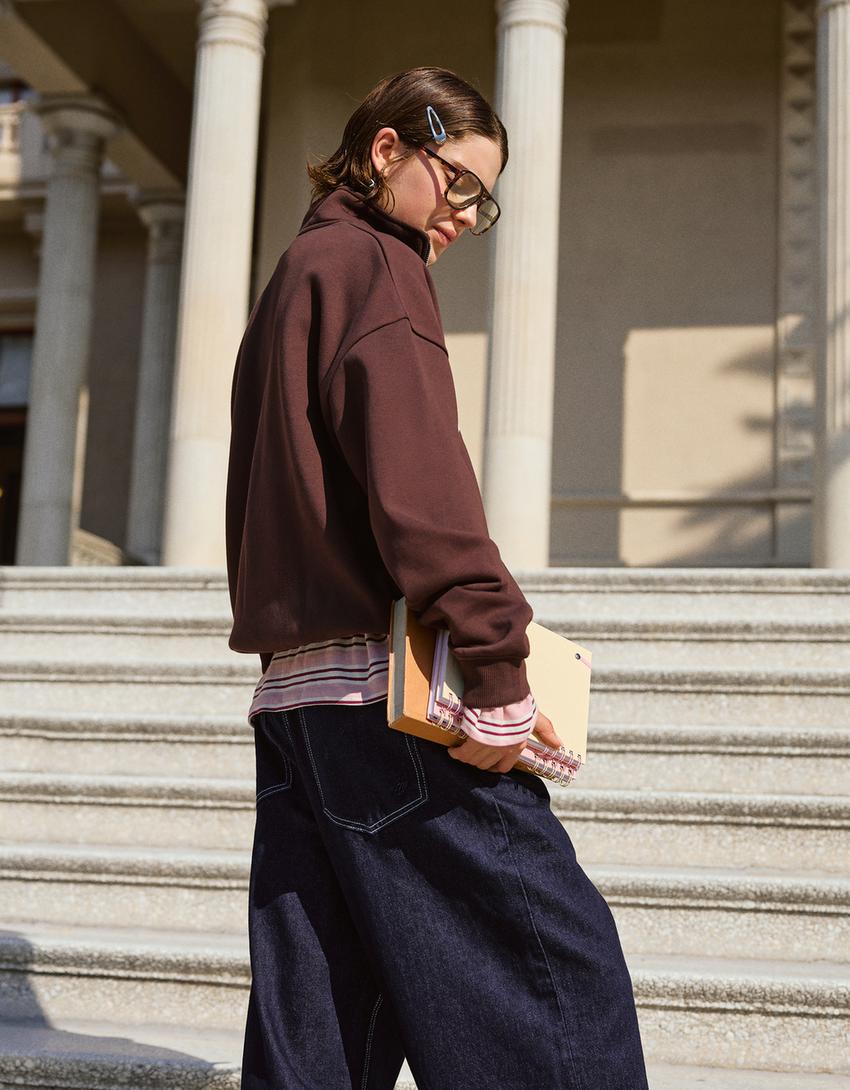 Printed quarter-zip sweatshirt-Brown