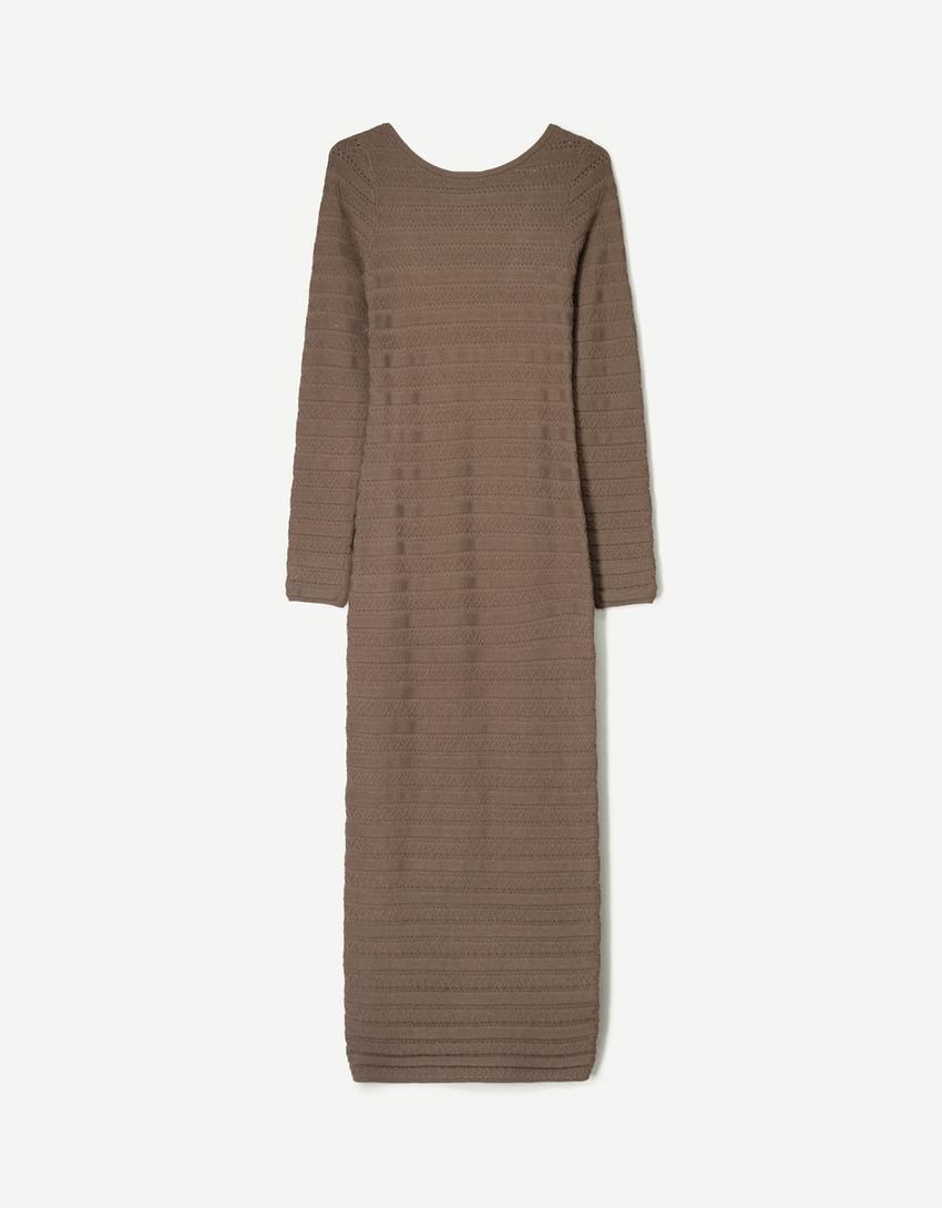 Textured midi dress-Brown