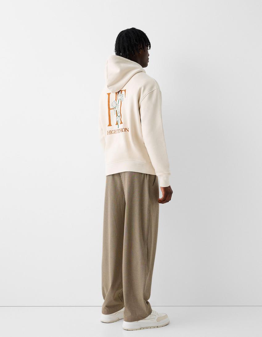 Pantalon tailoring imprimé pied de poule-Marron-1