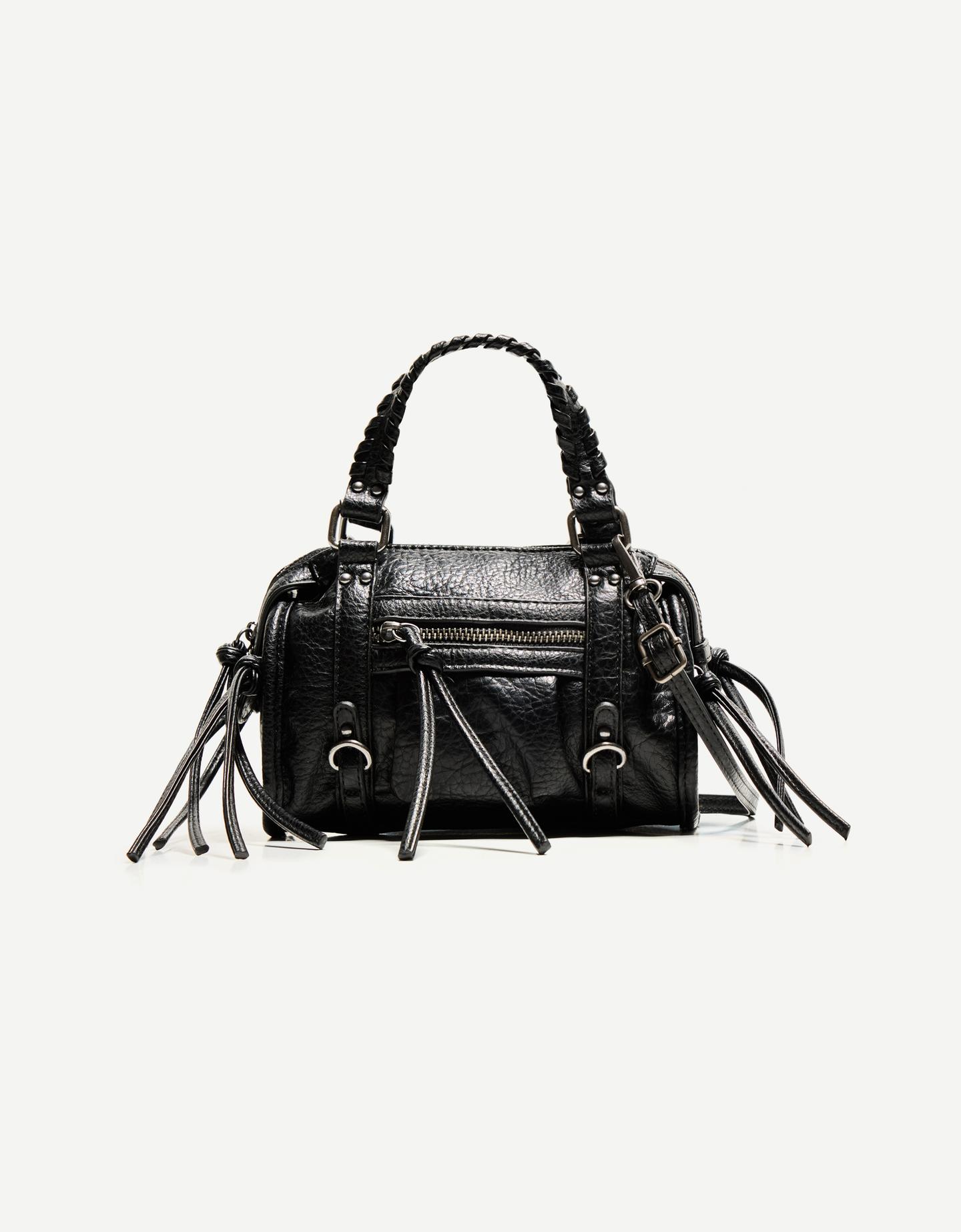 Bershka Bolso Mini Bowling Mujer M Negro