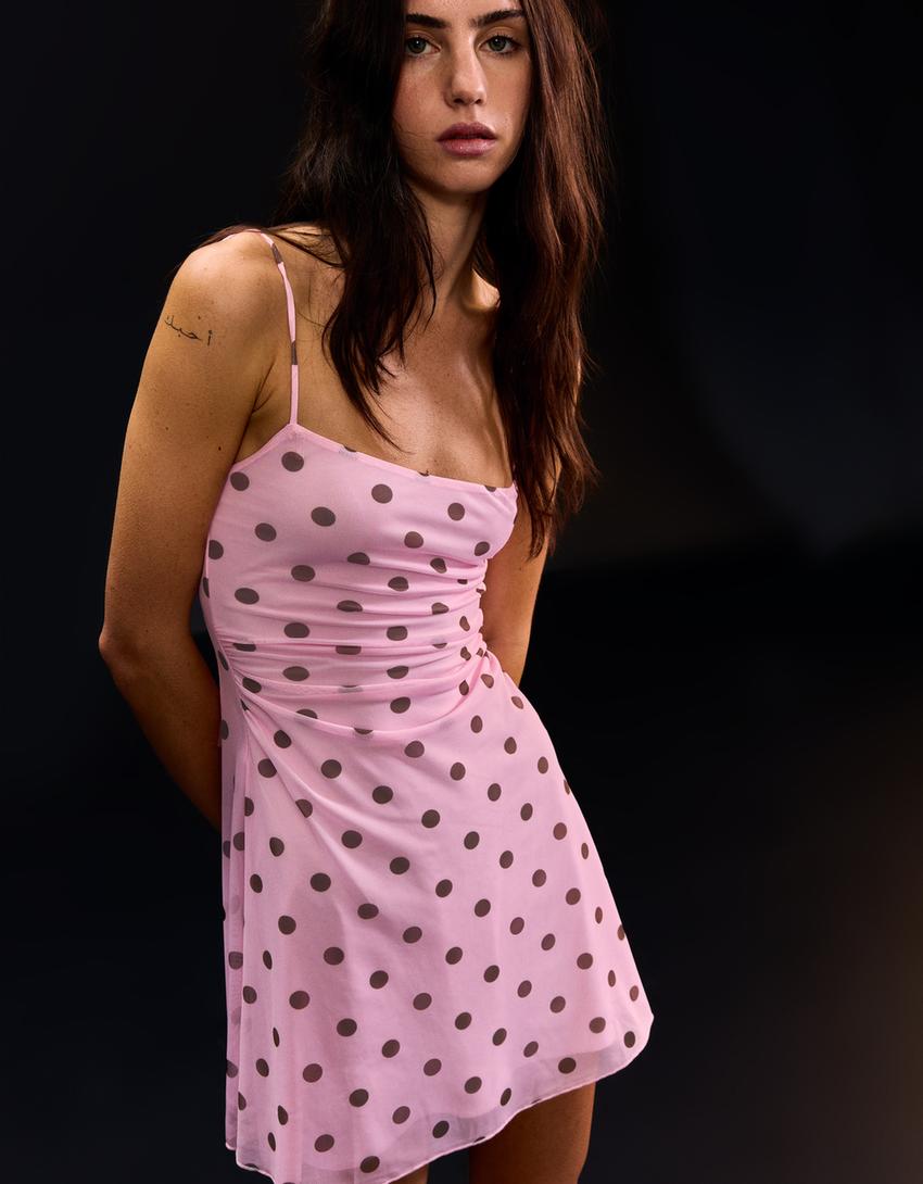 Vestido mini tirantes tul-Rosa