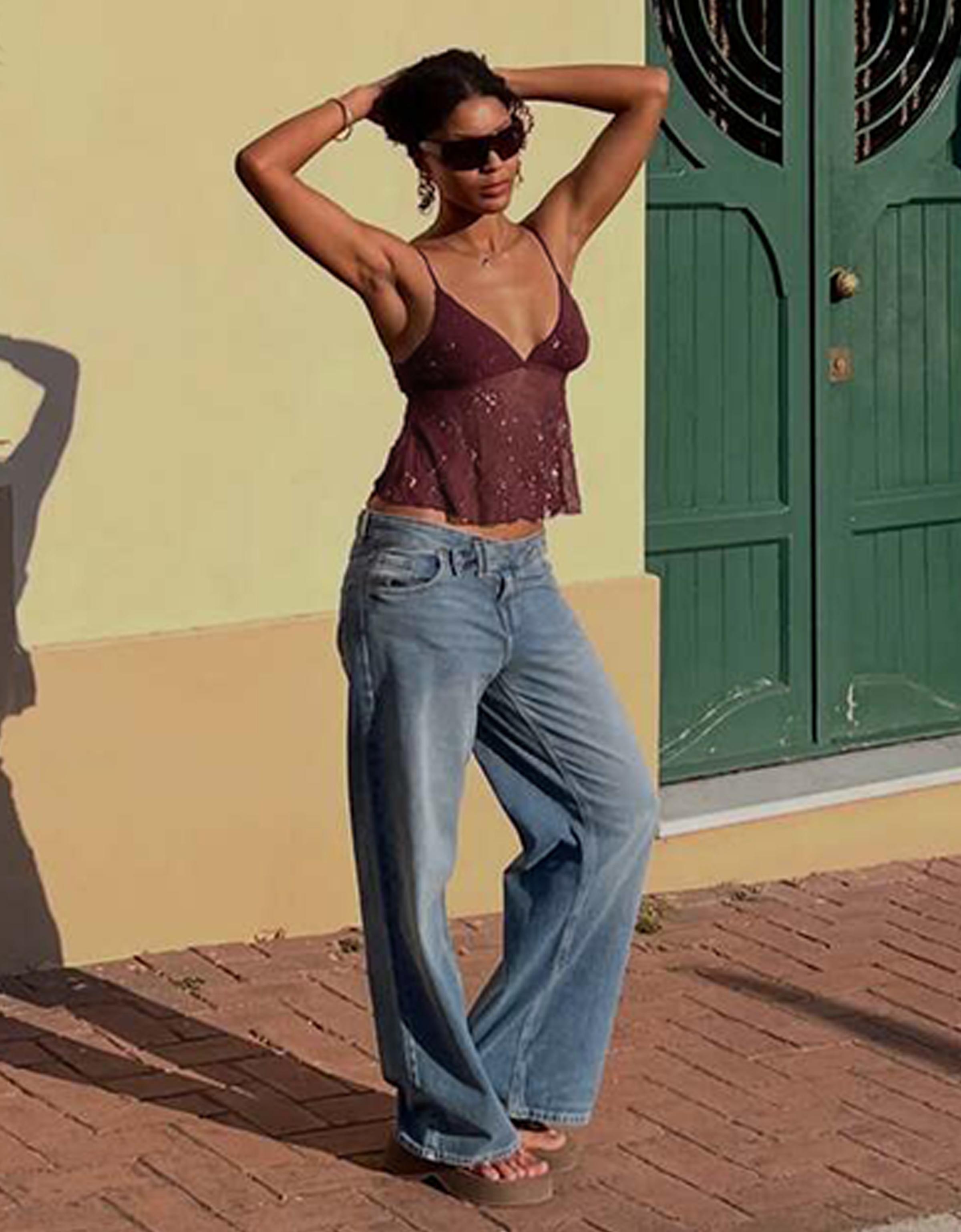 Rhinestone mesh strappy top — Burgundy