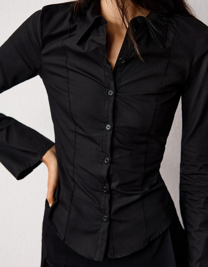 Fitted shirt with flared sleeves-Black