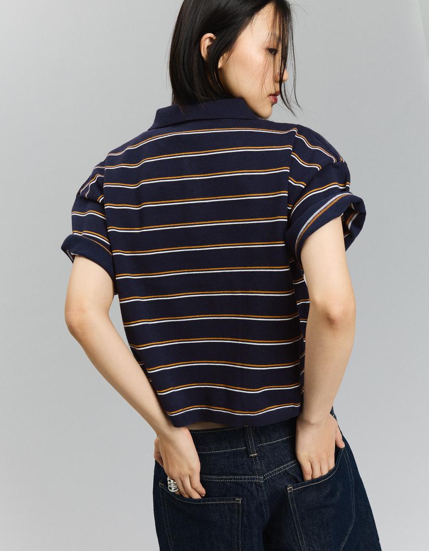 Çizgili polo kazak-Denizci mavisi