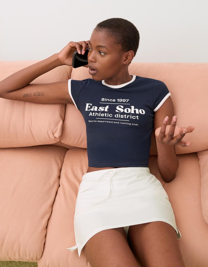 Skort with tie waistband-Off white