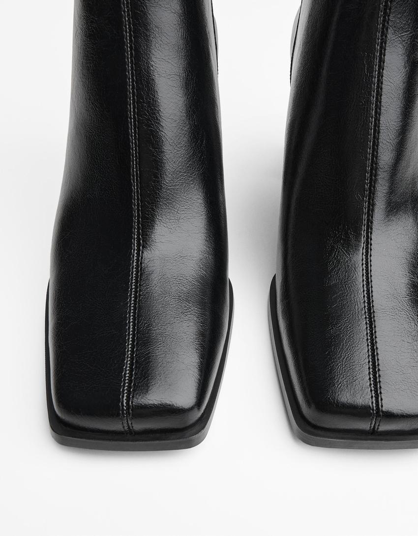 Botine cu toc gros-Negru-2