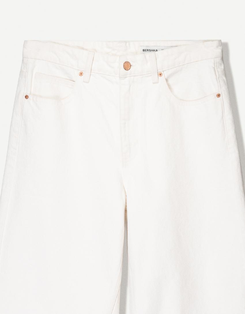 Baggy denim Bermuda shorts-Cream-2