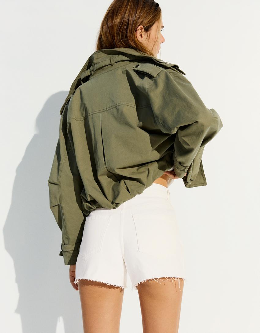 Ripped denim shorts-Off white