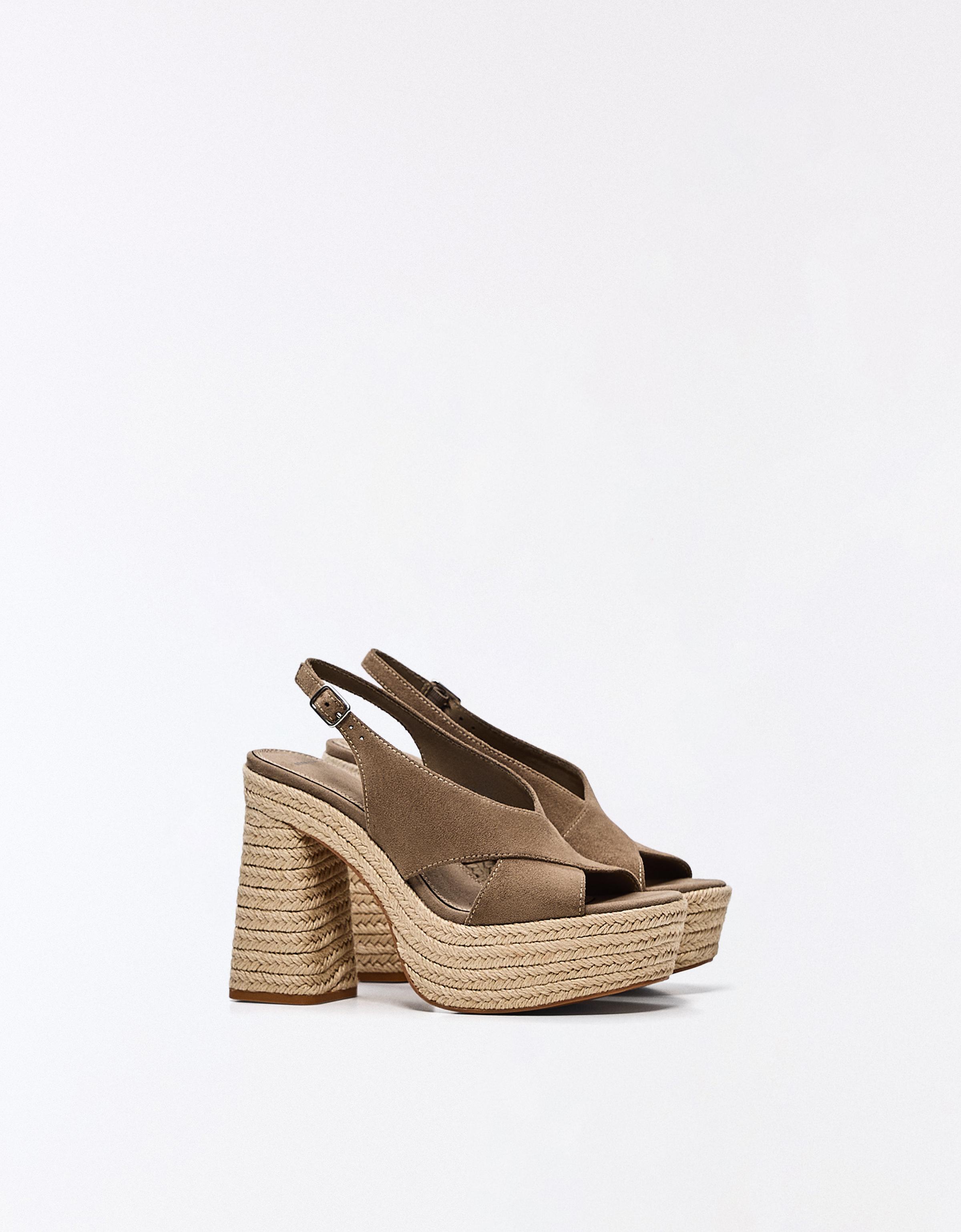 Jute platform heeled sandals — Brown