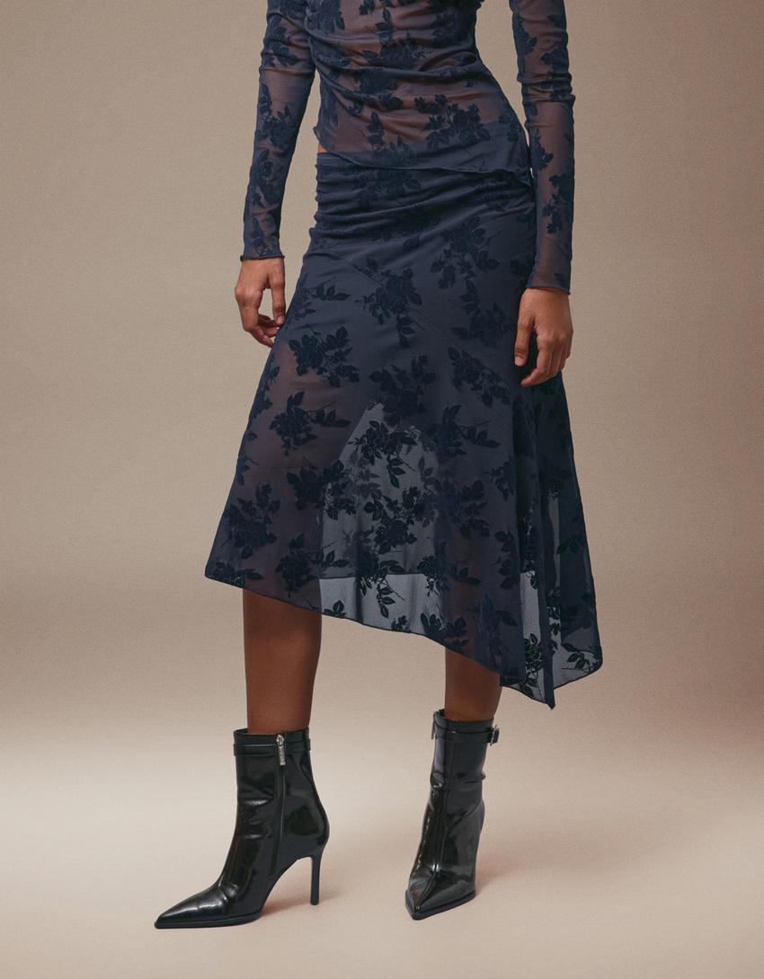 Falda midi print-Marino