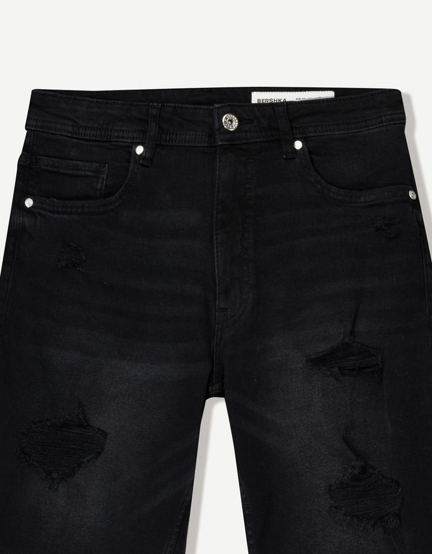Bermuda en jean déchiré-Noir