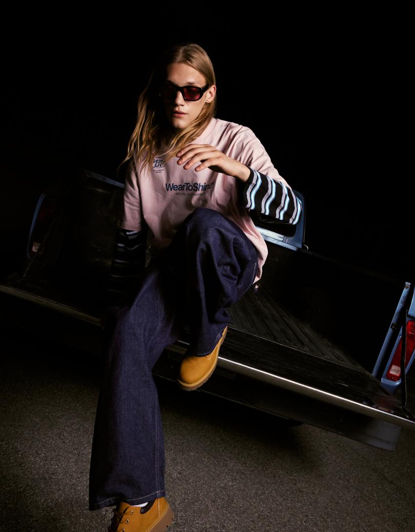 T-shirt manches courtes imprimé-Rose