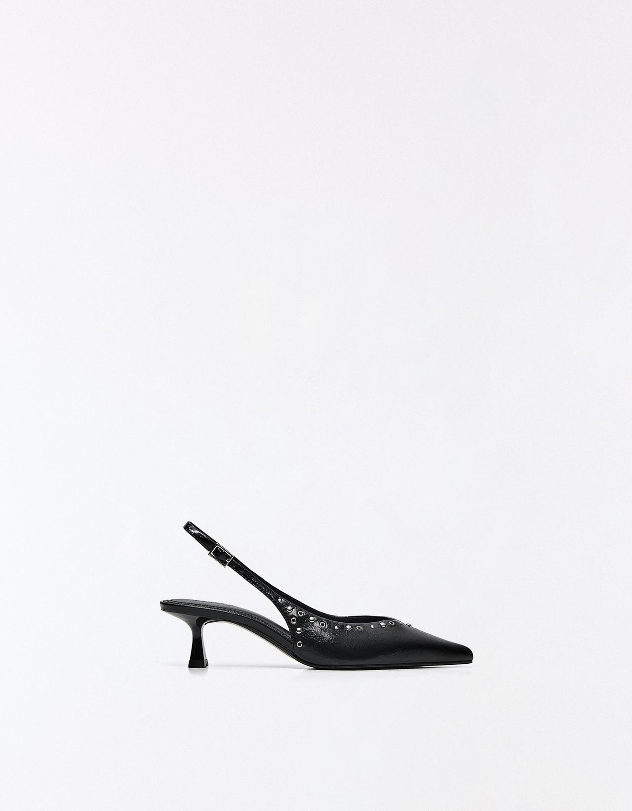 KITTEN HEEL SHOES WITH STUDS — BLACK