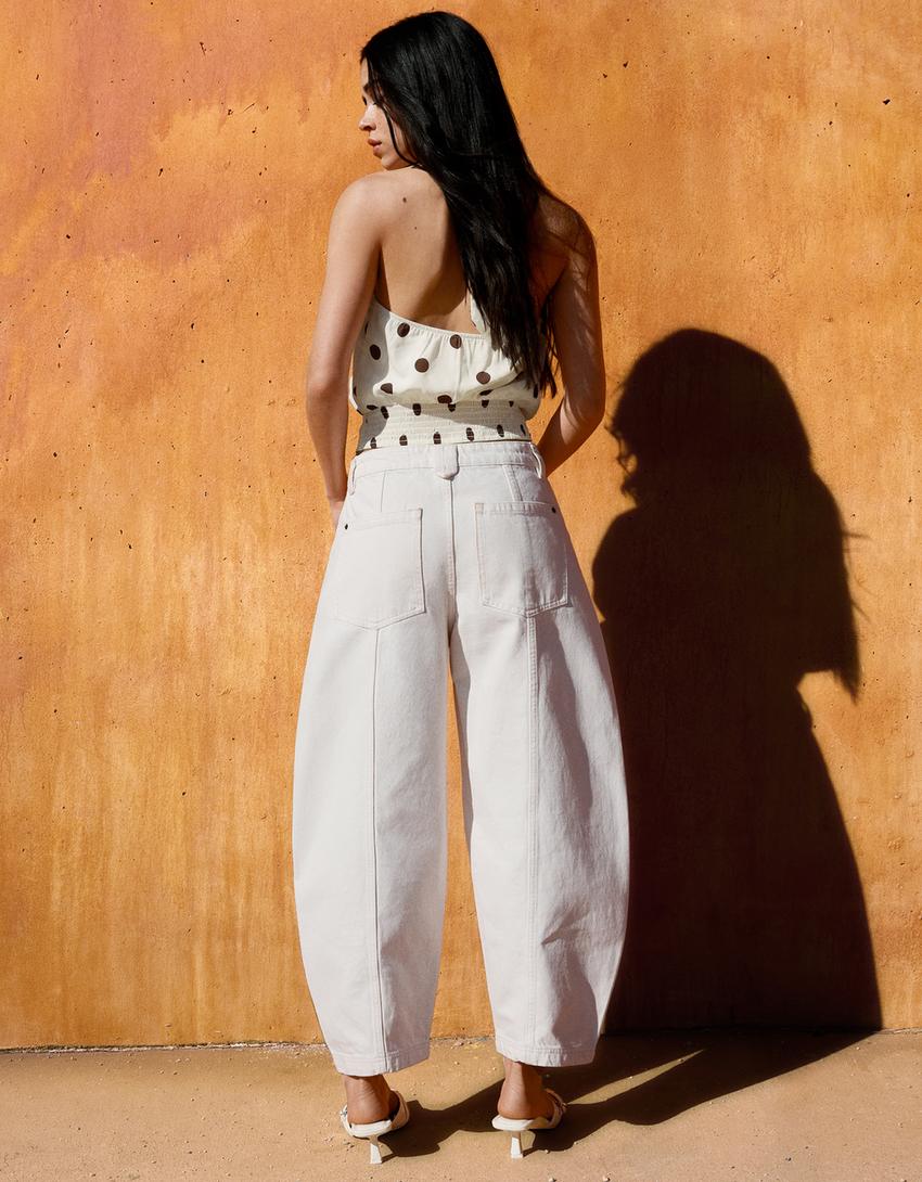 Cropped barrel trousers-Cream