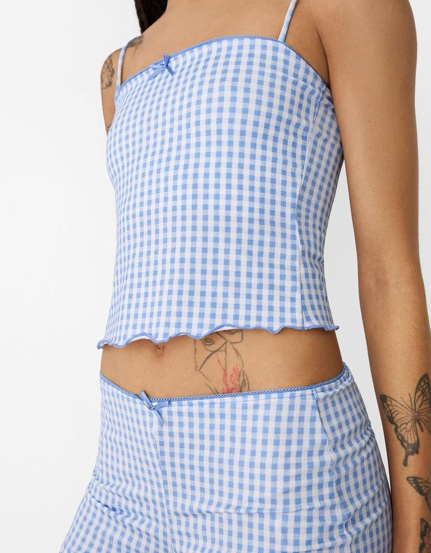 Printed top and shorts set-Light blue