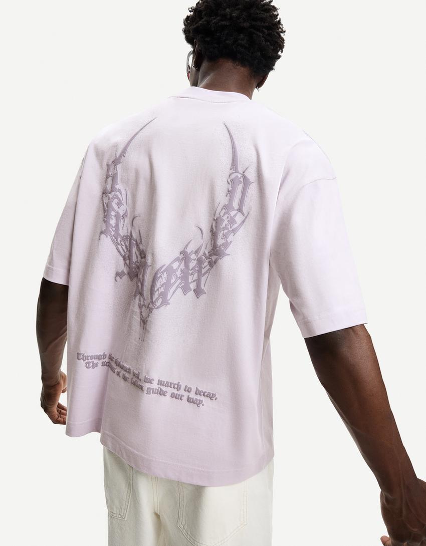 Oversize-T-Shirt mit kurzen Ärmeln und Print-Violett