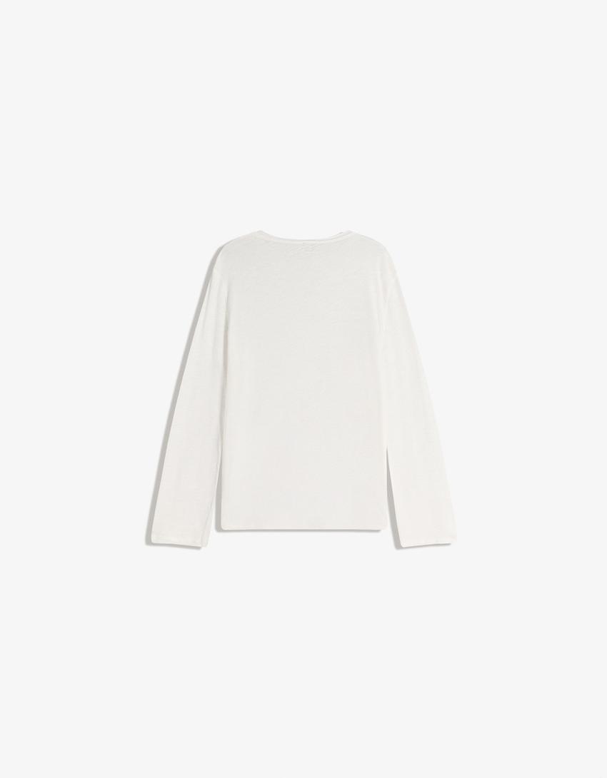 Long sleeve print T-shirt-White