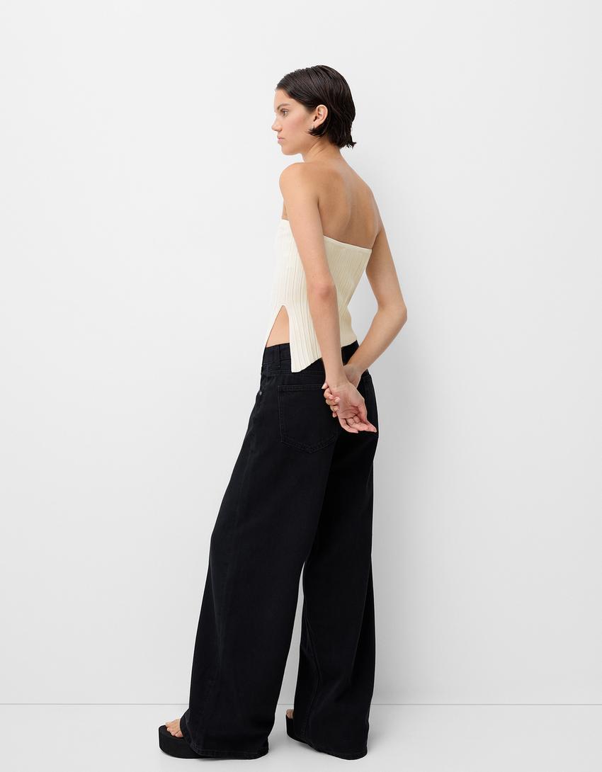 טופ סטרפלס אסימטרי-שמנת-1