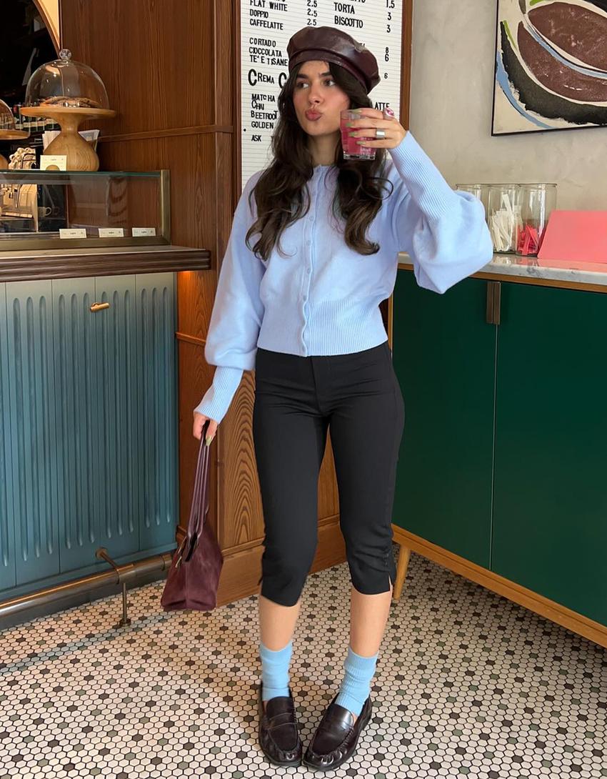 Fitted ribbed cardigan-Light blue