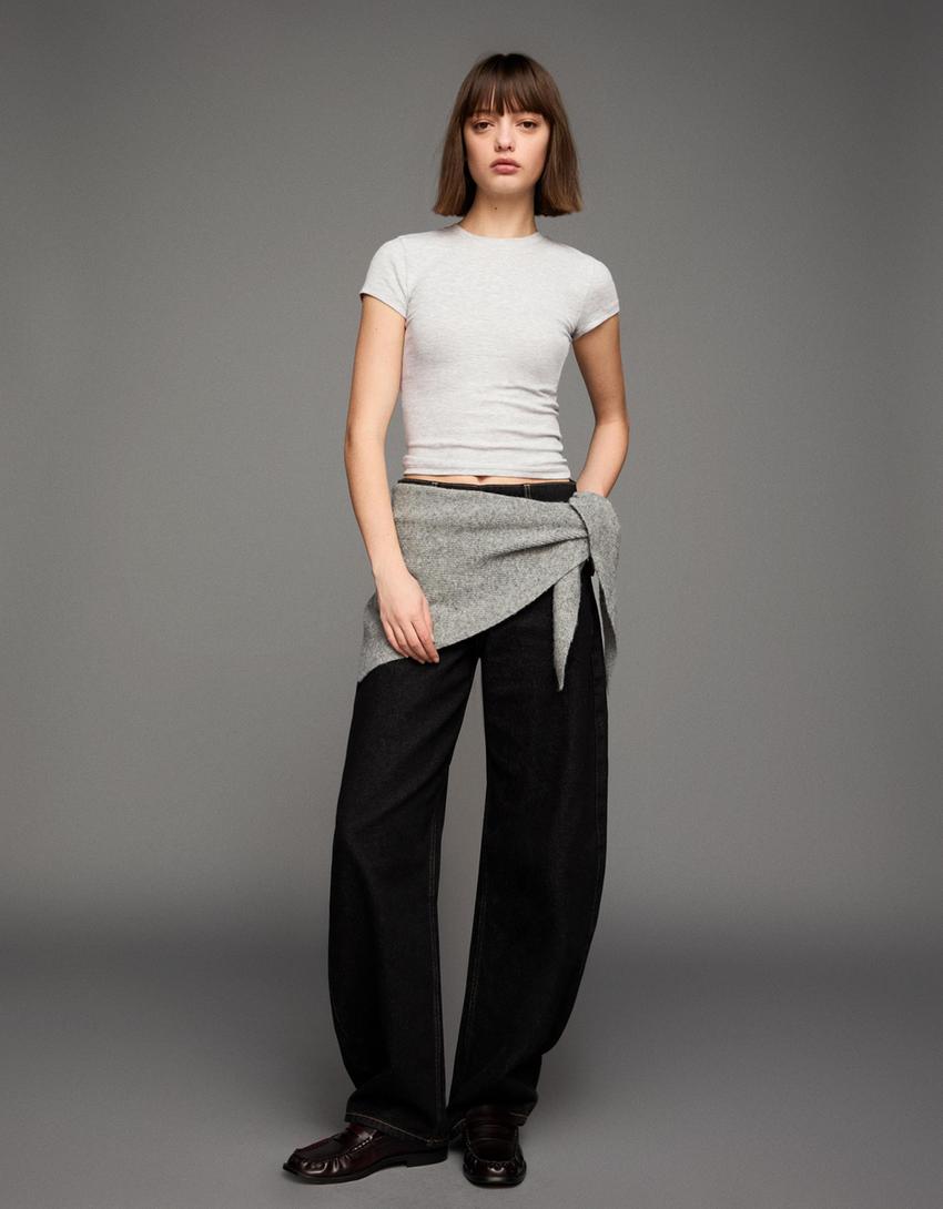 Camiseta manga curta colo redondo-Gris