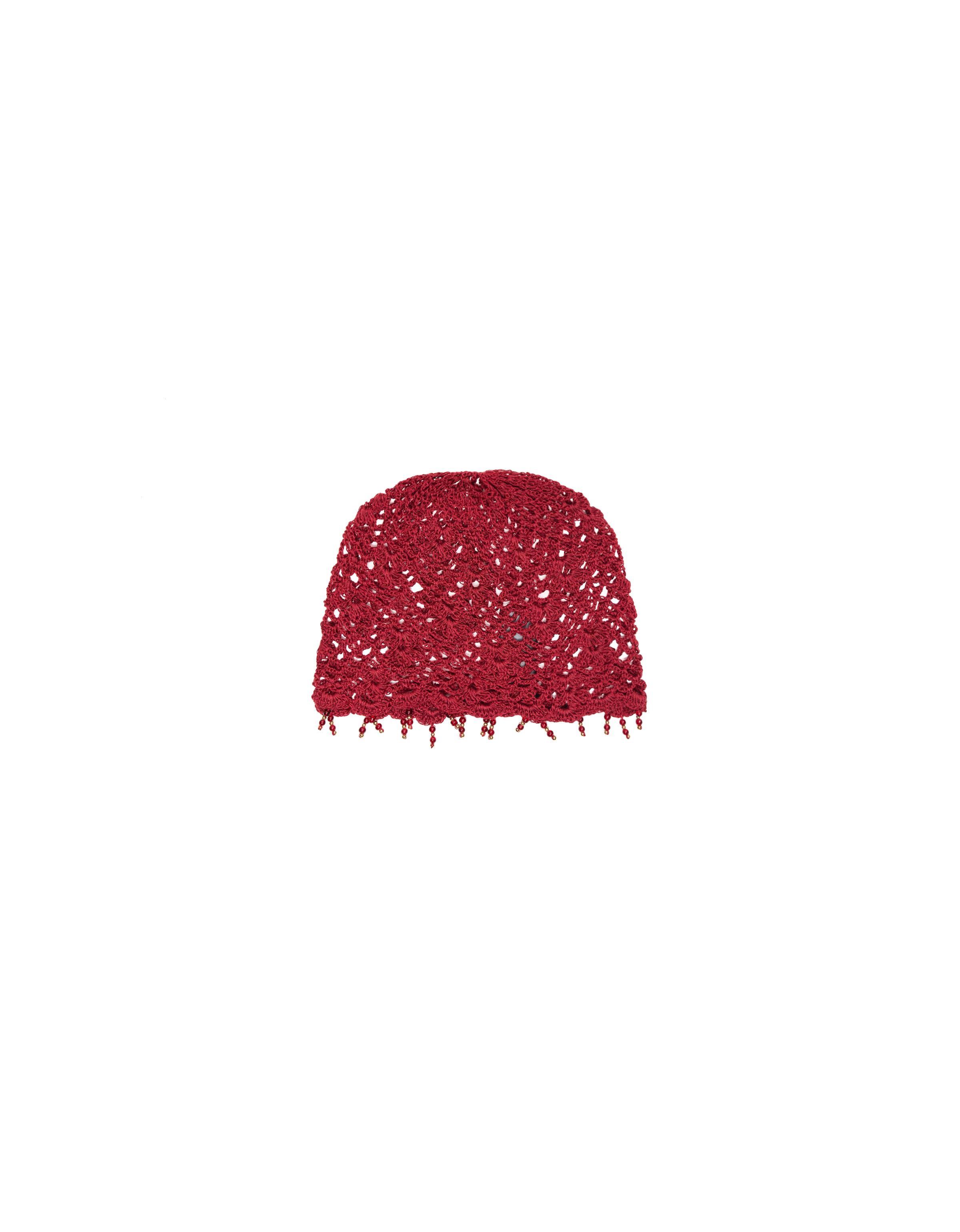 Beaded knit pillbox hat — Maroon