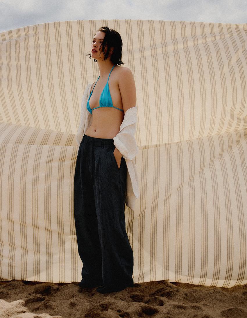 Pantalon méga baggy à carreaux-Marine