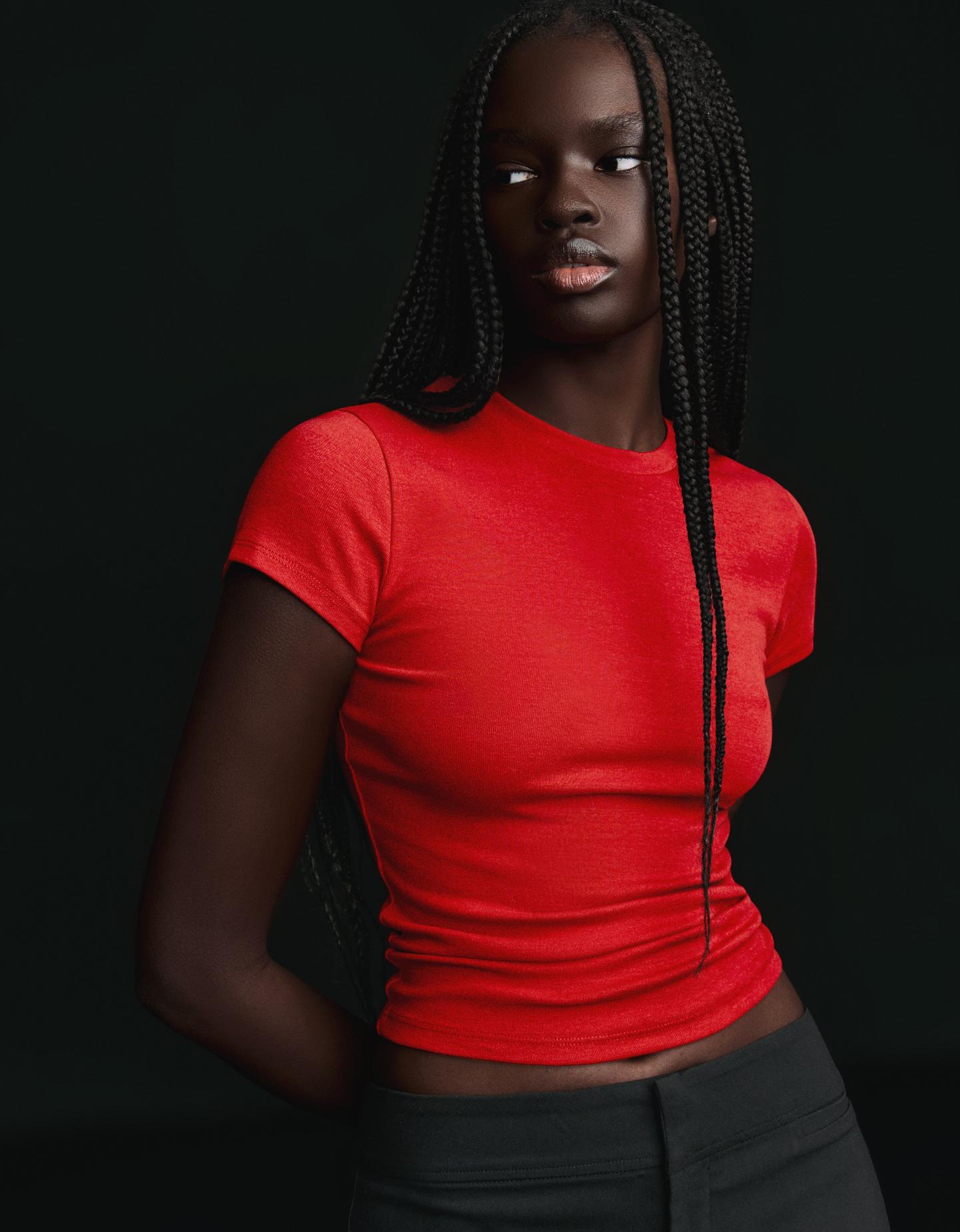 Bershka Camiseta Manga Corta Cuello Redondo Mujer Rojo