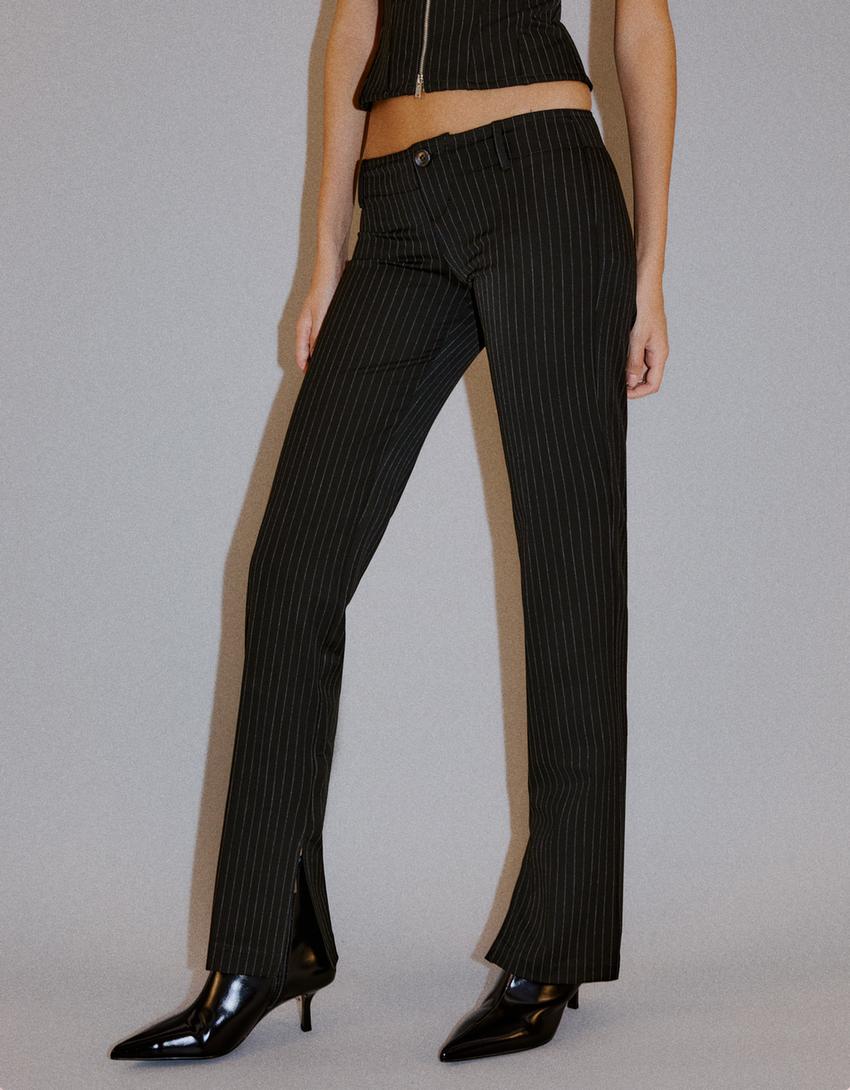 Pantalón slim tiro bajo-Blanco / Negro