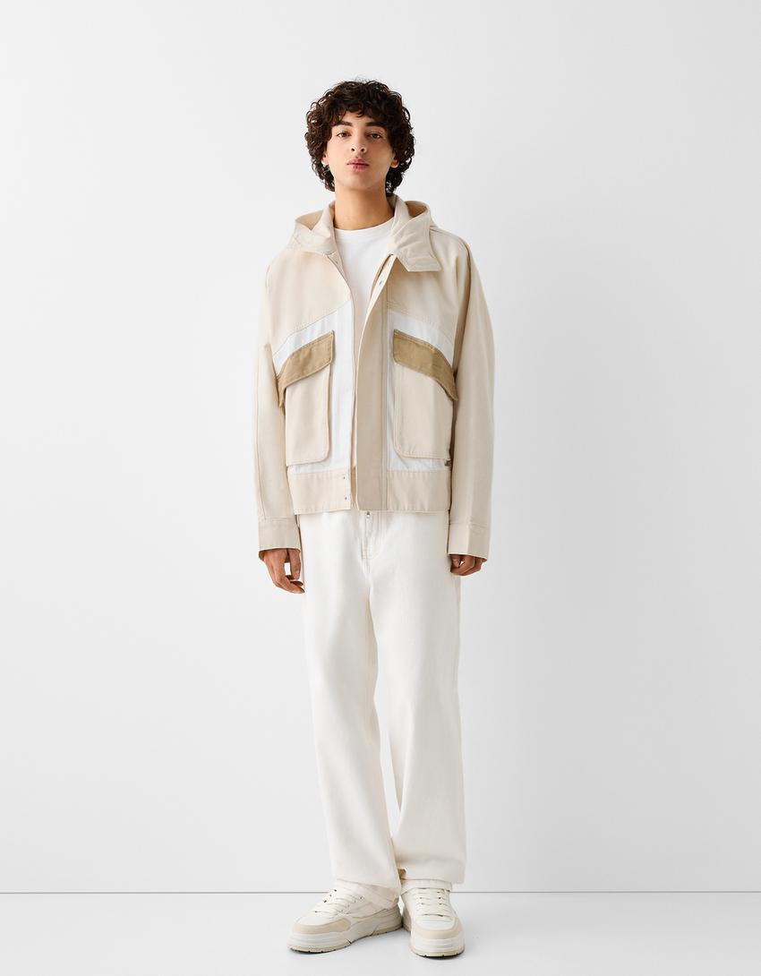 Casaco denim capuz color block-Cru-3